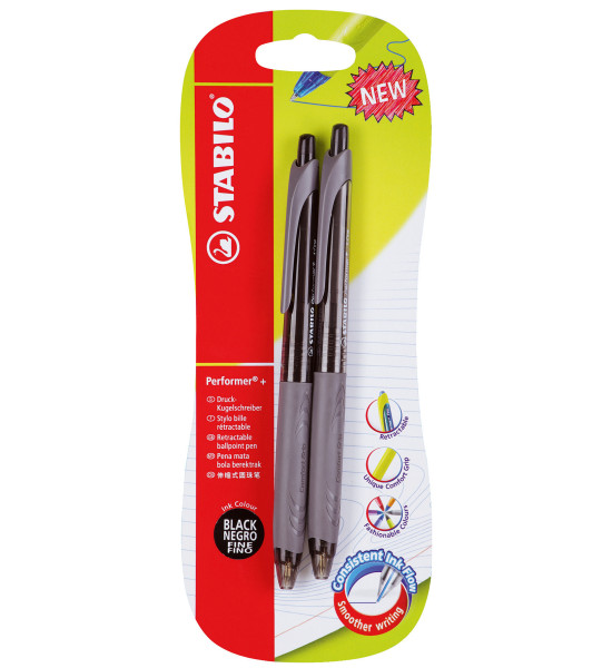 Bolígrafo Retractil, Performer+ Grip, Punta Fina 0.38 mm, Negro, Pack x 2 Unds.